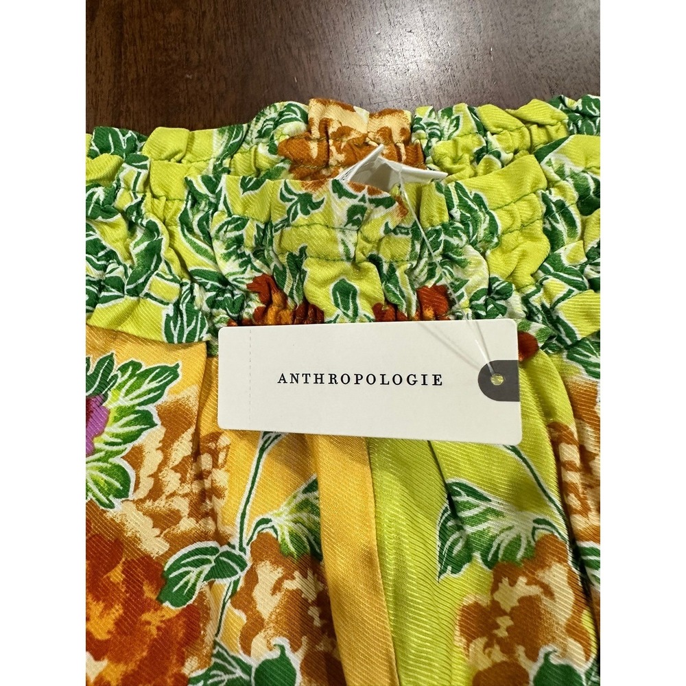 Anthropologie Floral Scarf Print Wide Leg Pants Smocked Waist Multi XS New - Picture 9 of 9